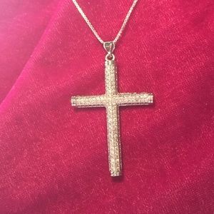 NEW Silver PaveDiamond Tubular Cross Necklace NWOT